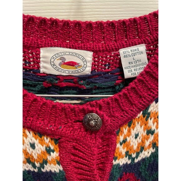 Vintage Marsh Landing Button Front Knit Cardigan Sweater Red 90s Women's Large - Picture 3 of 4